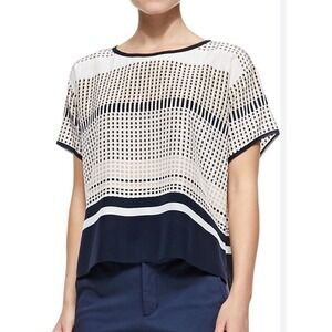 Vince Printed Silk Tank Top, Dot Stripe, Coastal Combo Size M $195